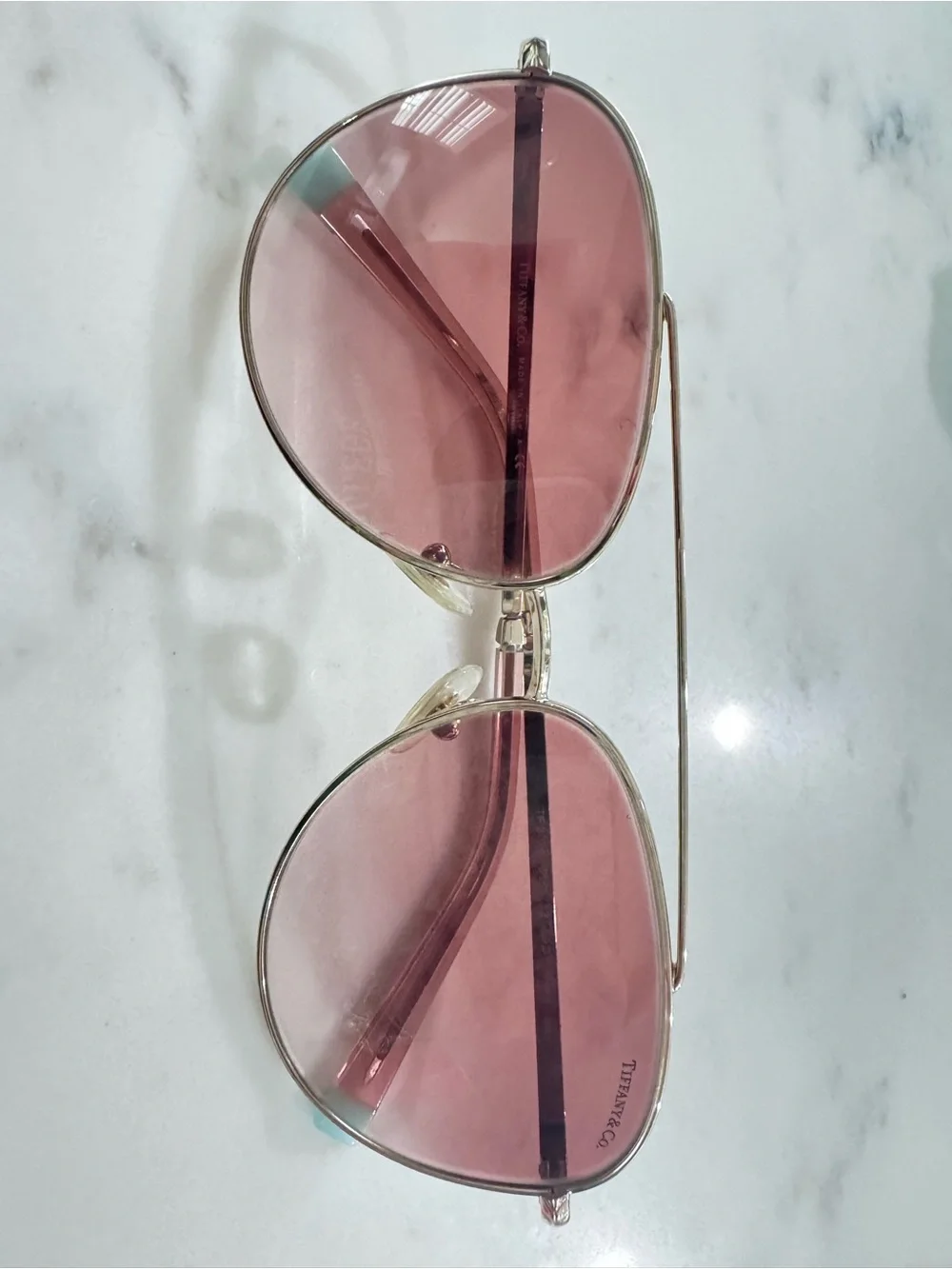 Tiffany & Co. Rose-Tinted Aviator Sunglasses with Silver Frame